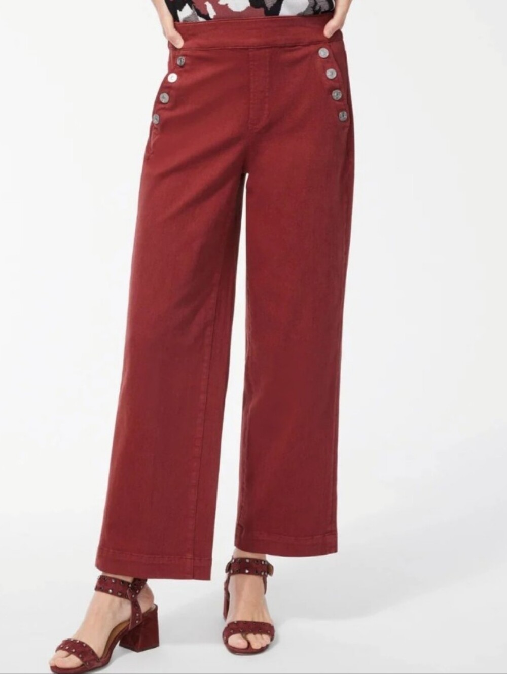 Chico’s Wide Leg Ankle Pants Dusty Terra Cotta brown Size 6 Nautical coastal